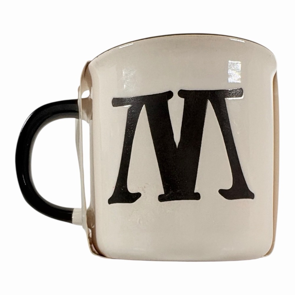Thyme and Table Black Trim Embossed Monogram Letter M White Coffee Tea Mug 16 oz